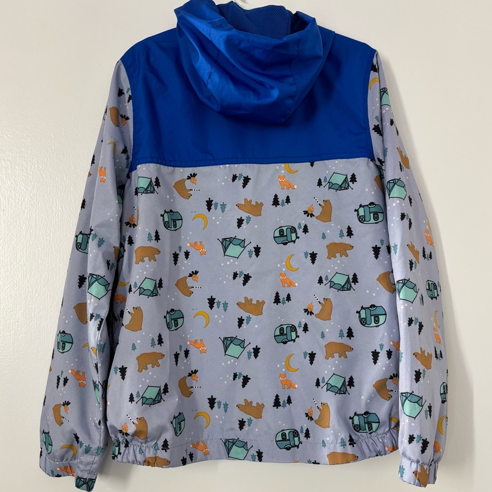 Eddie Bauer Camping Print Blue Spring Rain Hooded Lightweight Jacket Boy Size 7 - Picture 2 of 6